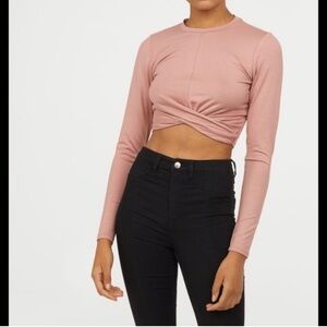 Divided Mauve Pink Crop Top Long Sleeves Women sz S H&M T-shirt twisted front